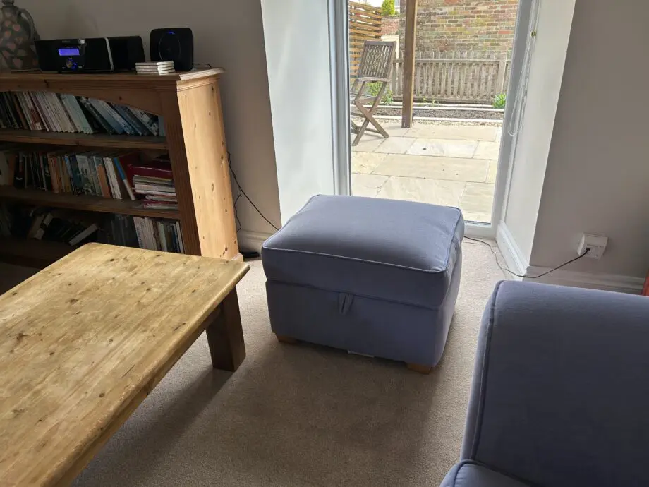 Cornflower blue sofa suite