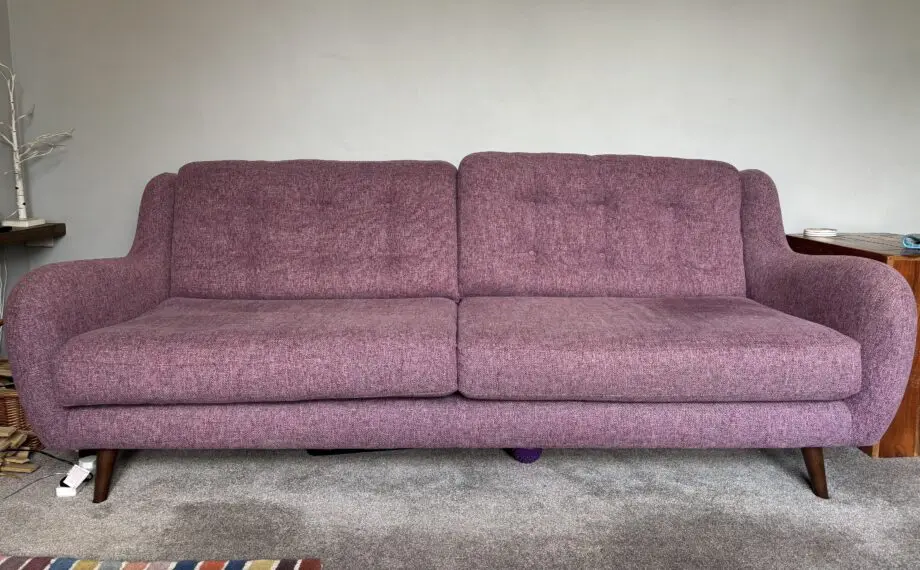 French connection Camden sofa. Purple tweed 4 seater sofa and cuddle Seat
