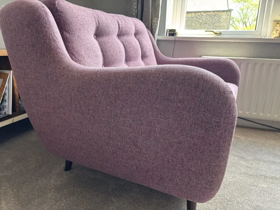 French connection Camden sofa. Purple tweed 4 seater sofa and cuddle Seat