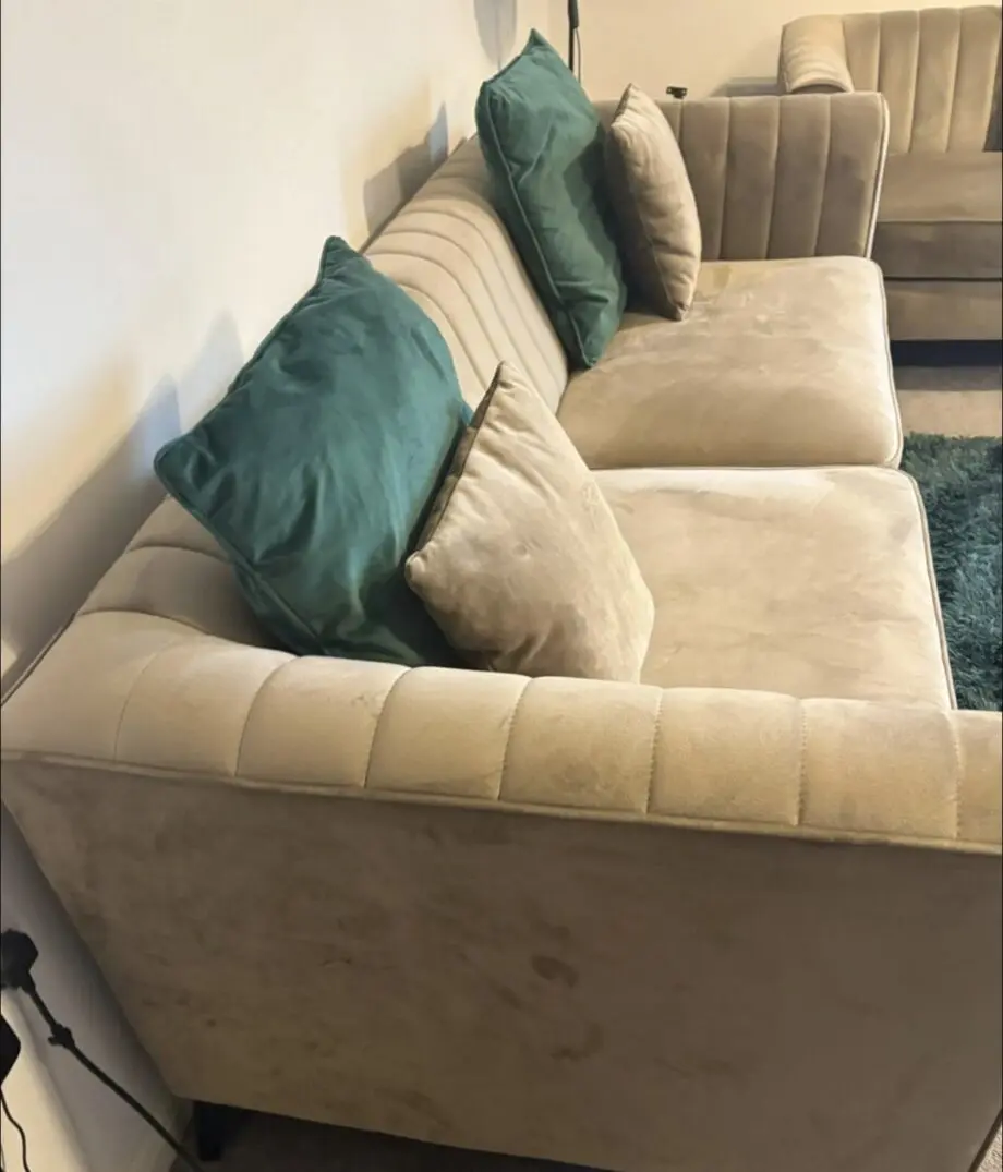 Mink 3 seater sofa with matching ‘cuddle’ chair