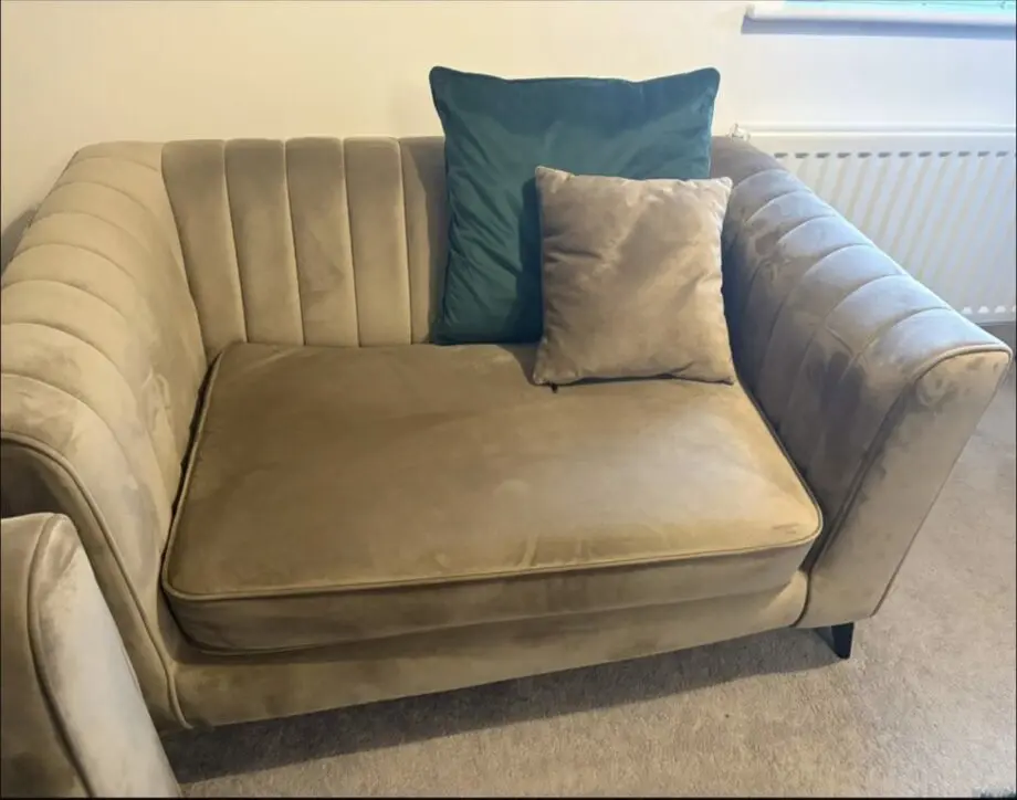 Mink 3 seater sofa with matching ‘cuddle’ chair