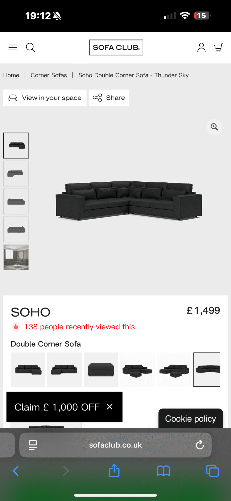 Soho , sofa club sofa in black