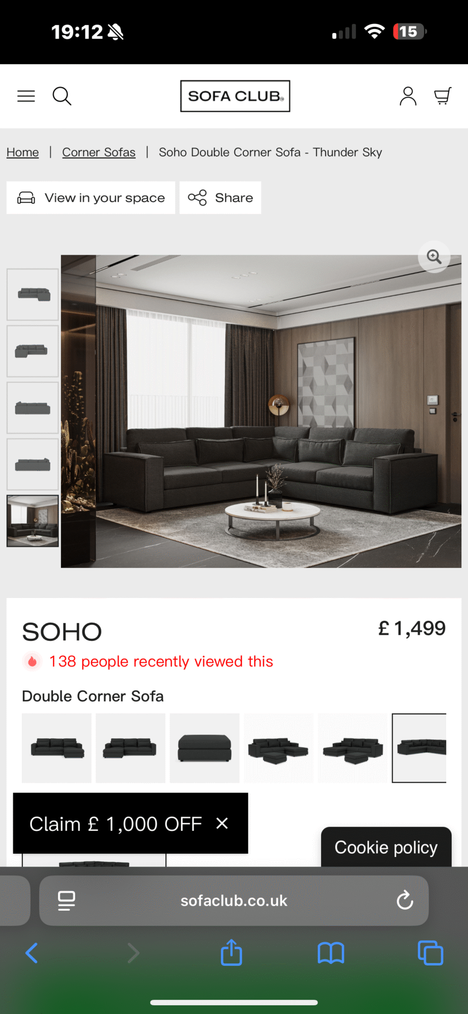 Soho , sofa club sofa in black