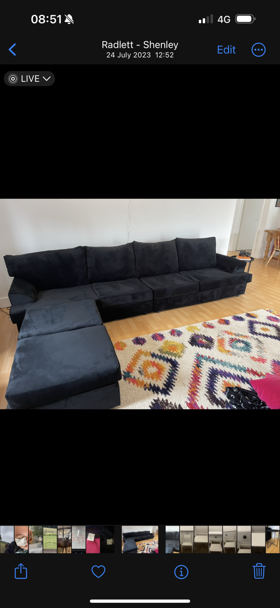 Black U shape 6 seater sofa
