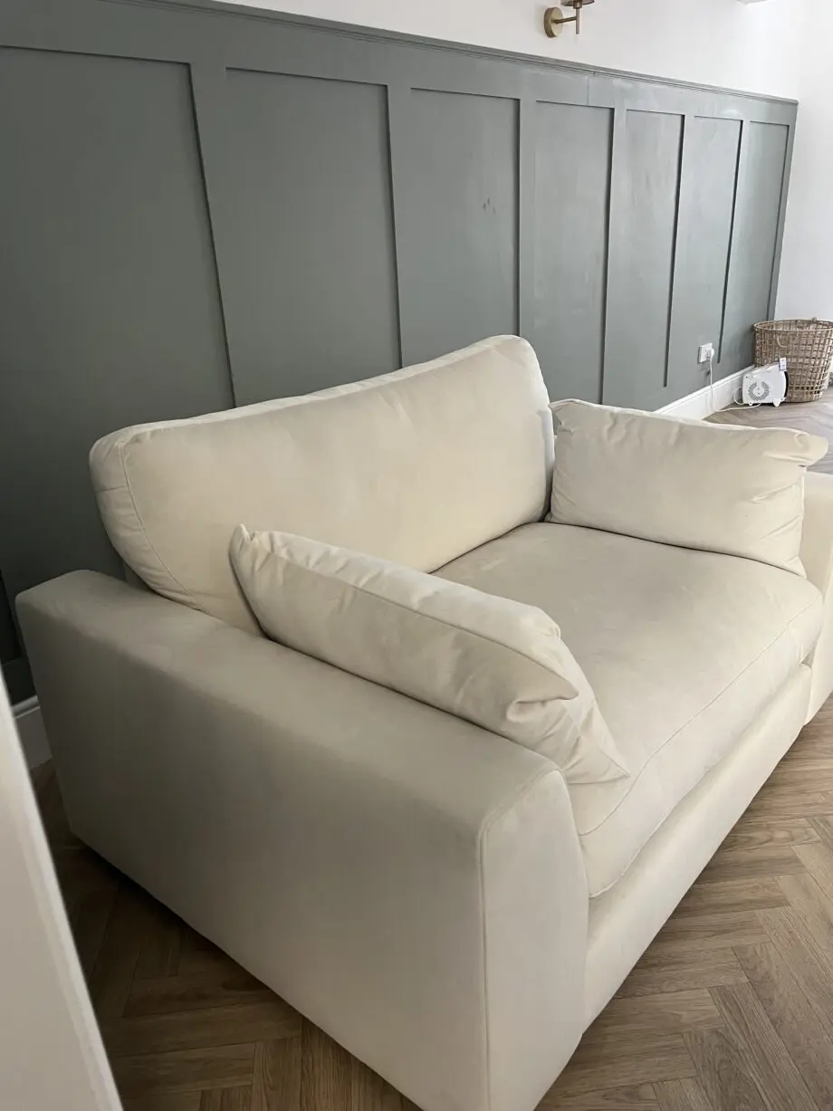 DFS Plush Velvet Formal Back Cuddler Sofa