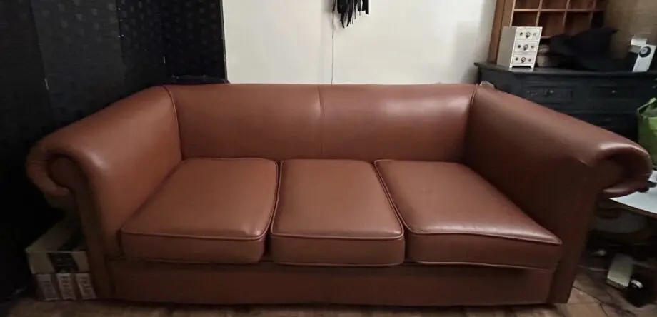 Chesterfield Style Tan leather 3 seater sofa bed Quick Sale Needed