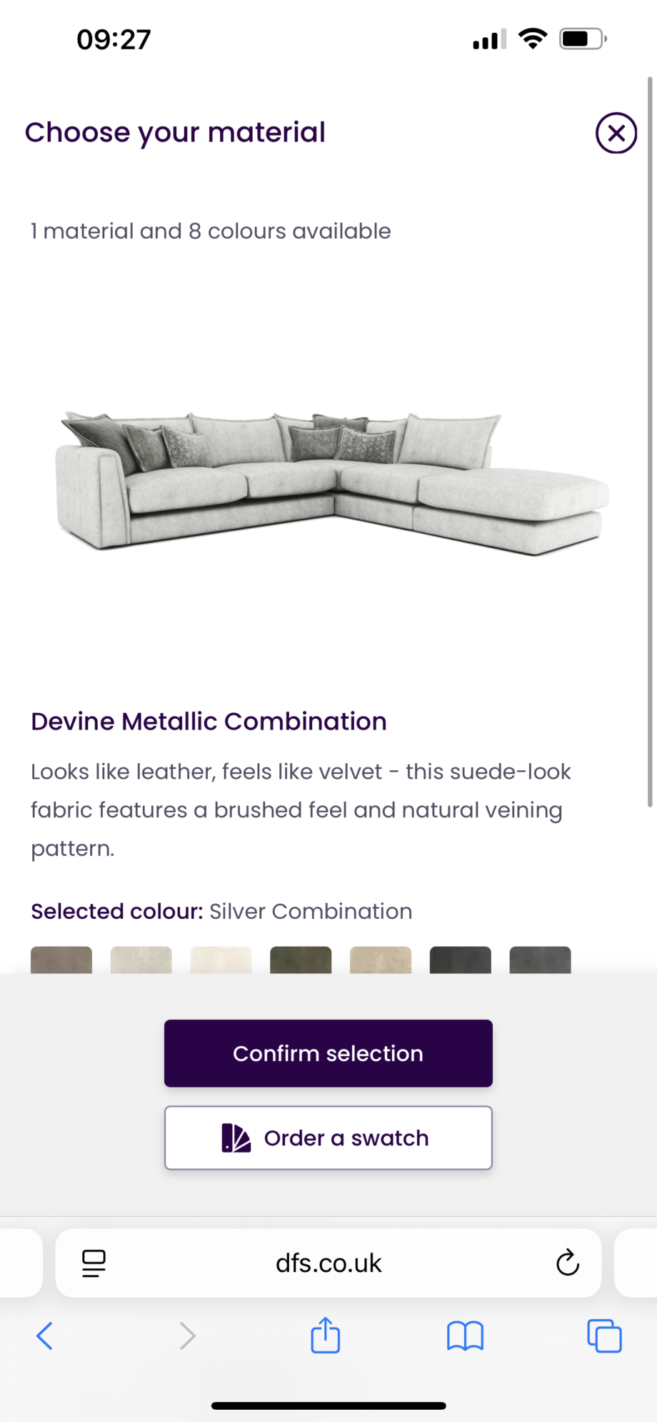 Dfs platinum Devine left hand corner sofa