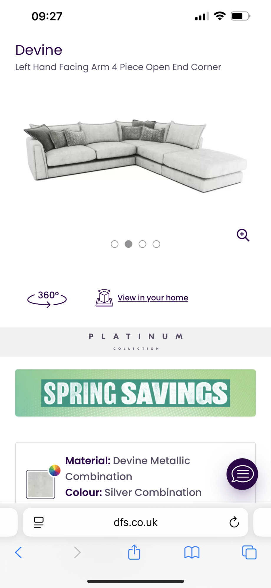 Dfs platinum Devine left hand corner sofa