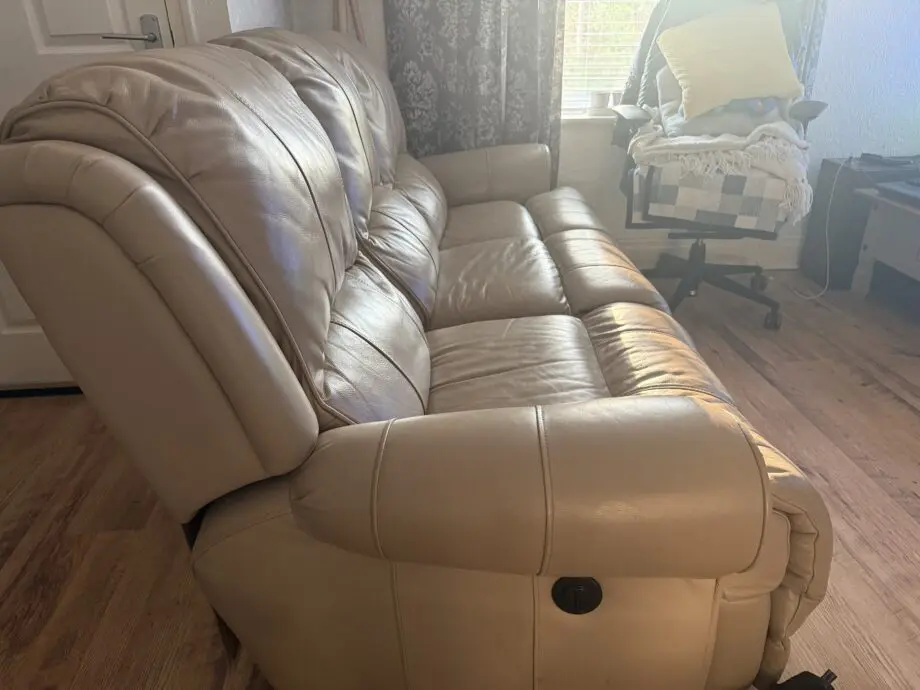3seat button reclining leather sofa