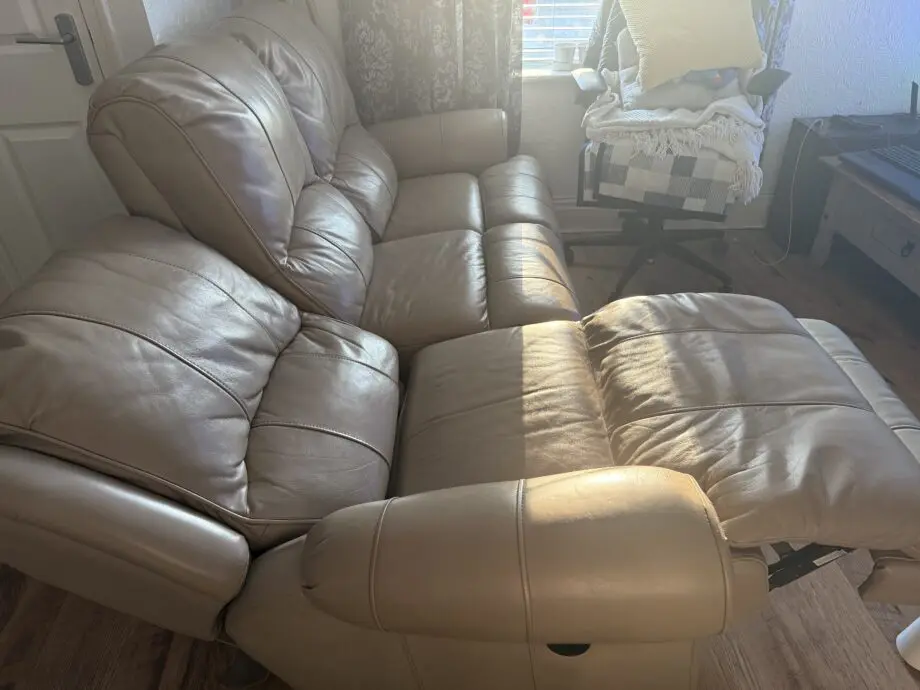 3seat button reclining leather sofa
