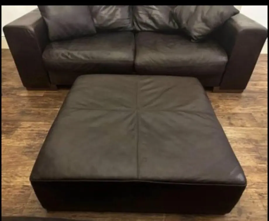 Natuzzi two 3 Seaters and square footstool Dark brown leather
