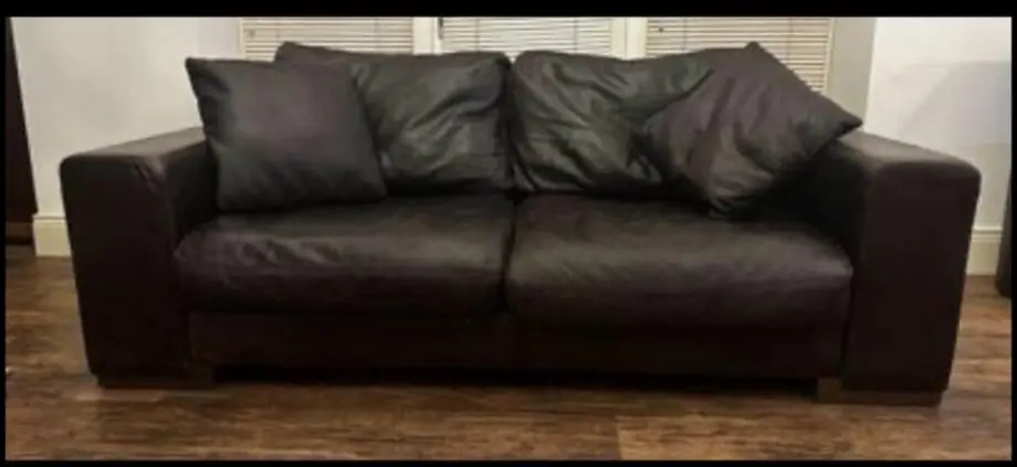 Natuzzi two 3 Seaters and square footstool Dark brown leather