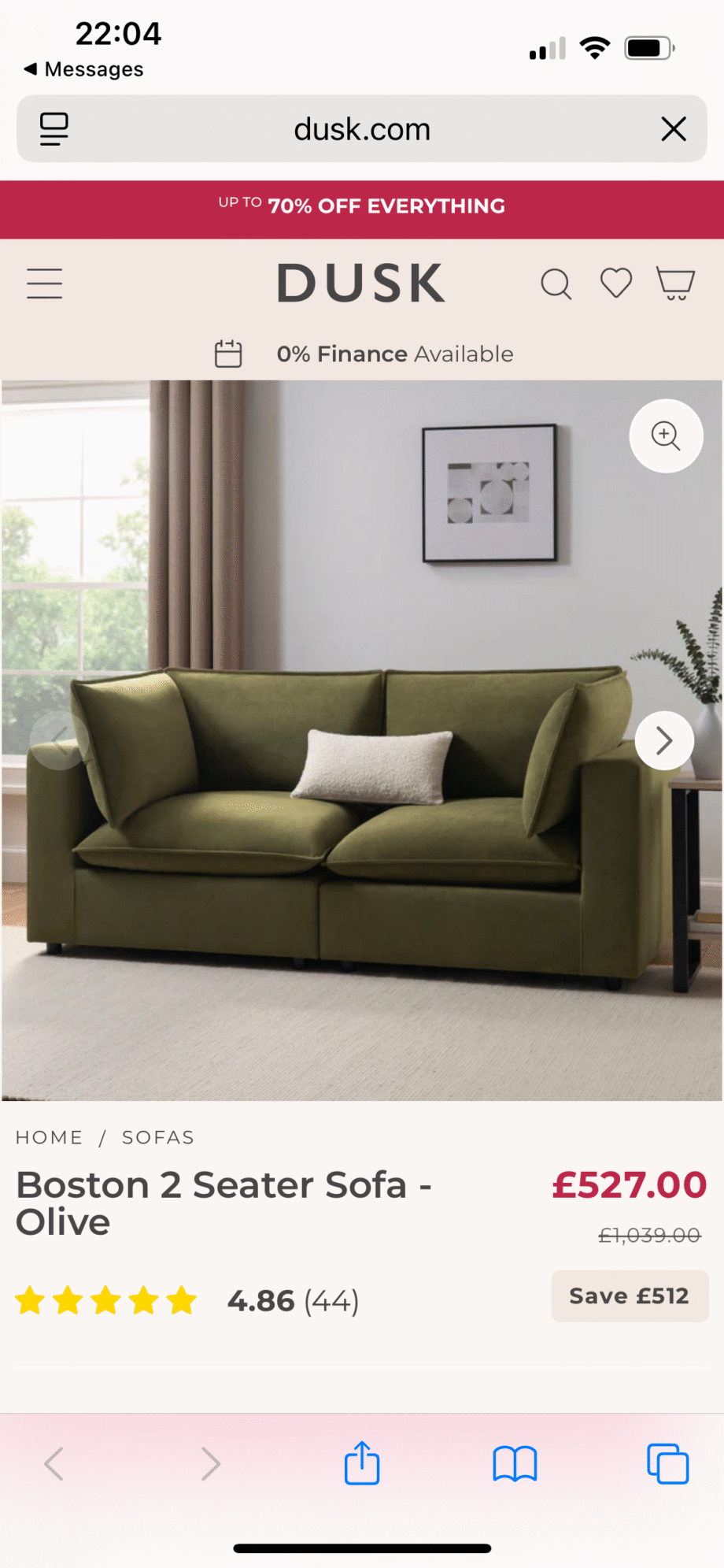 Dusk - Boston 2 seater olive
