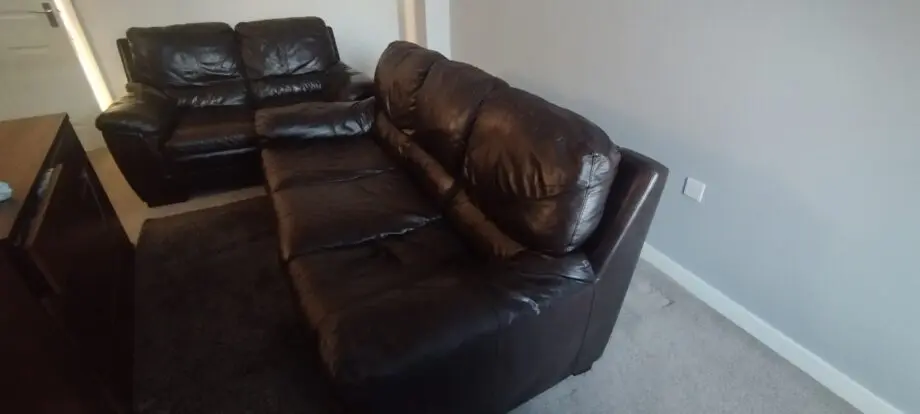Brown leather DFS sofa