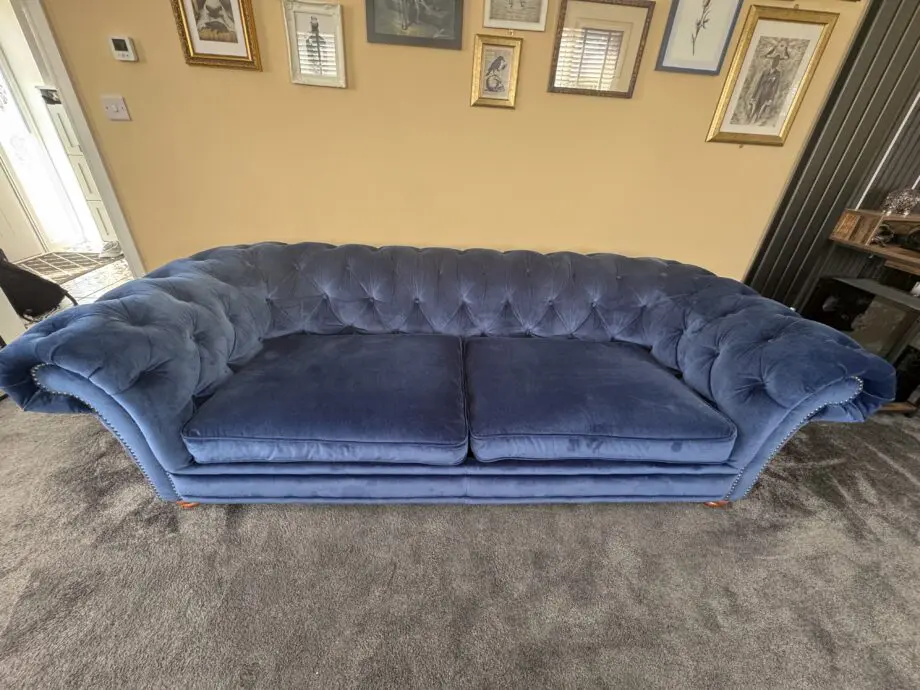 Sofology Chesterfield style royal blue 3 seat sofa and single seat chair