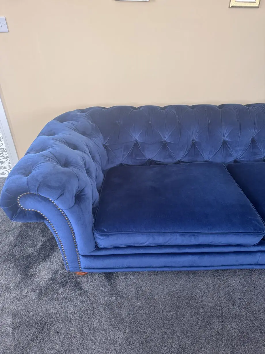 Sofology Chesterfield style royal blue 3 seat sofa and single seat chair