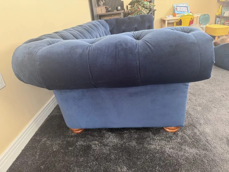 Sofology Chesterfield style royal blue 3 seat sofa and single seat chair
