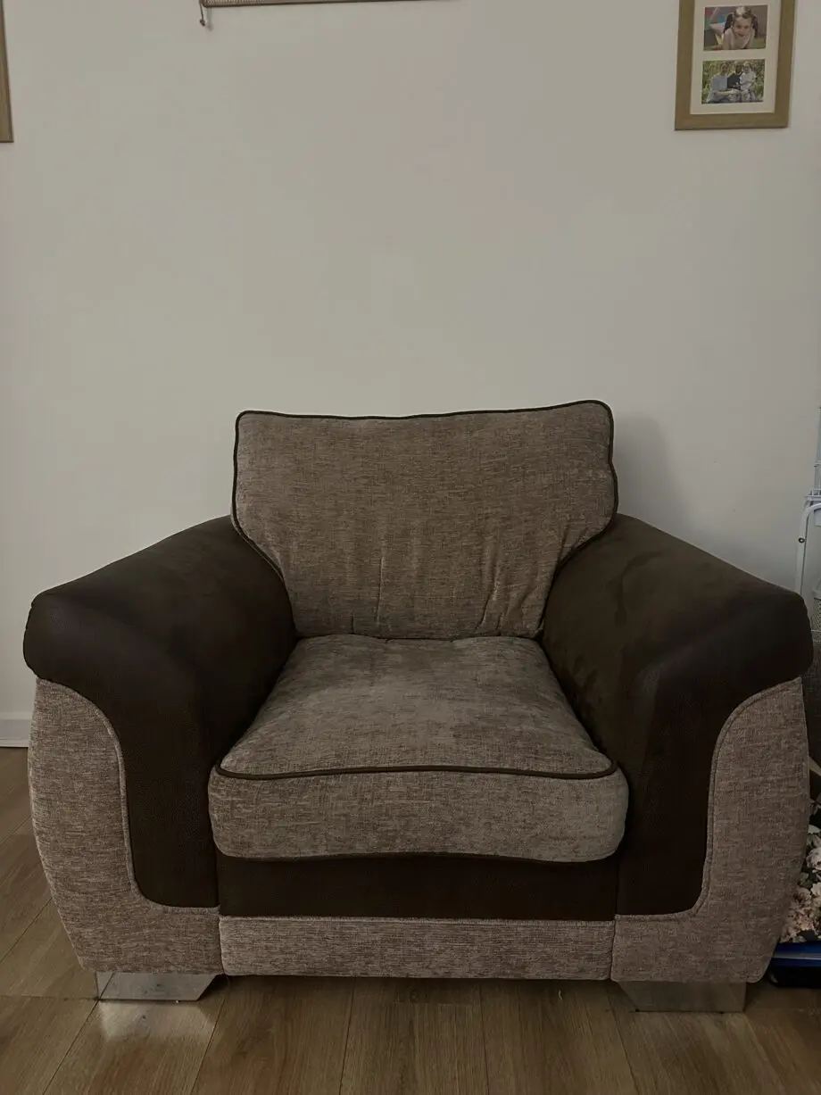 DFS Brown and Beige sofa and arm chair set