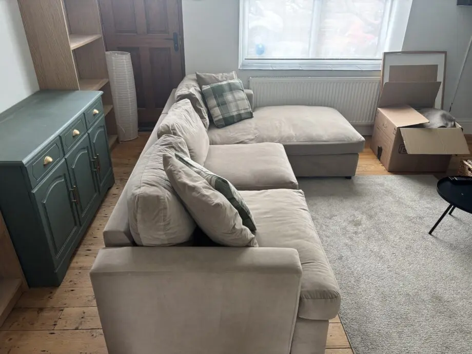 DFS oatmeal three seater L shape sofa