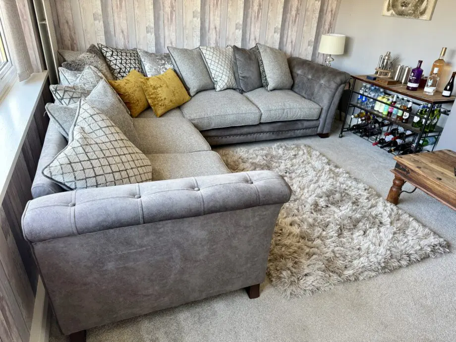 Leekes luxury charcoal fabric corner sofa