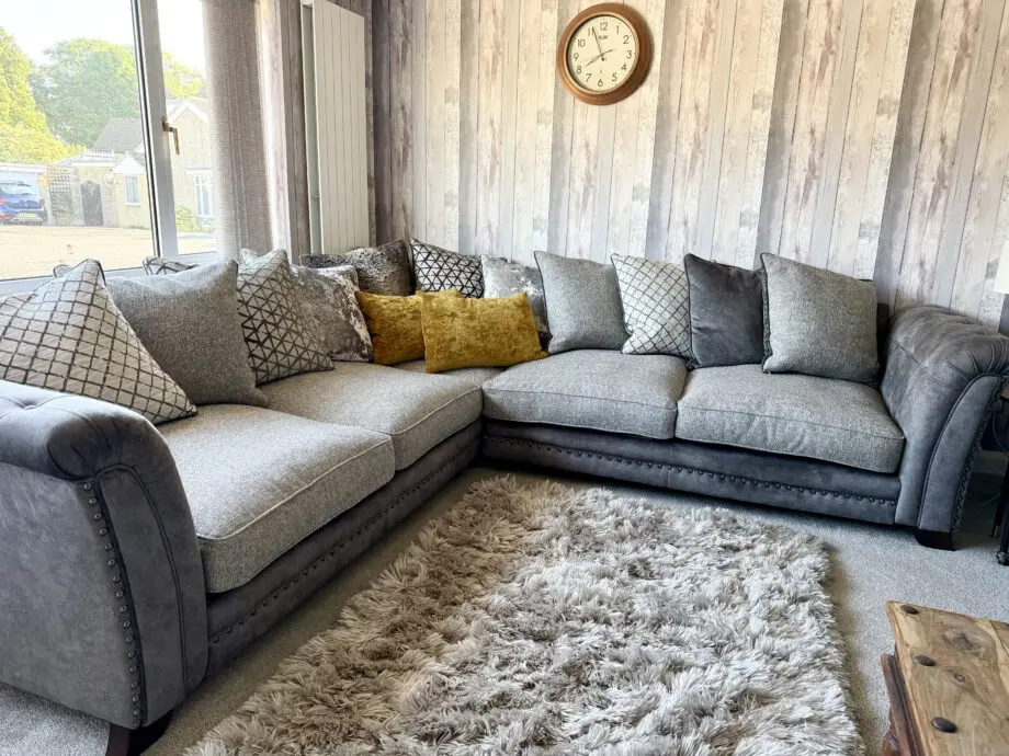 Leekes luxury charcoal fabric corner sofa