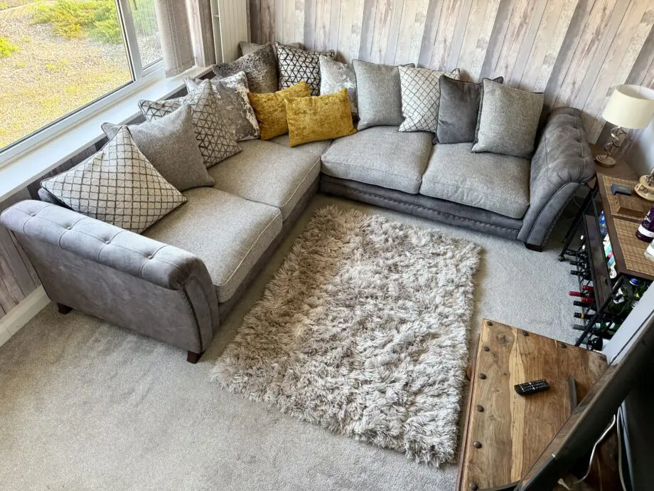 Leekes luxury charcoal fabric corner sofa