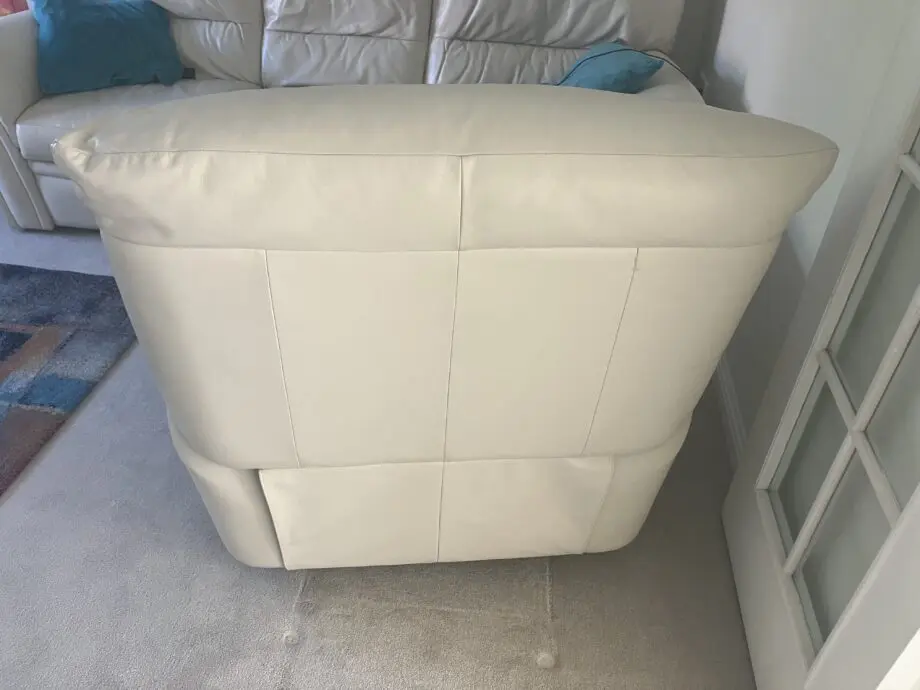 Cream faux leather 3 seater recliner sofa with 2 matching recliner armchairs