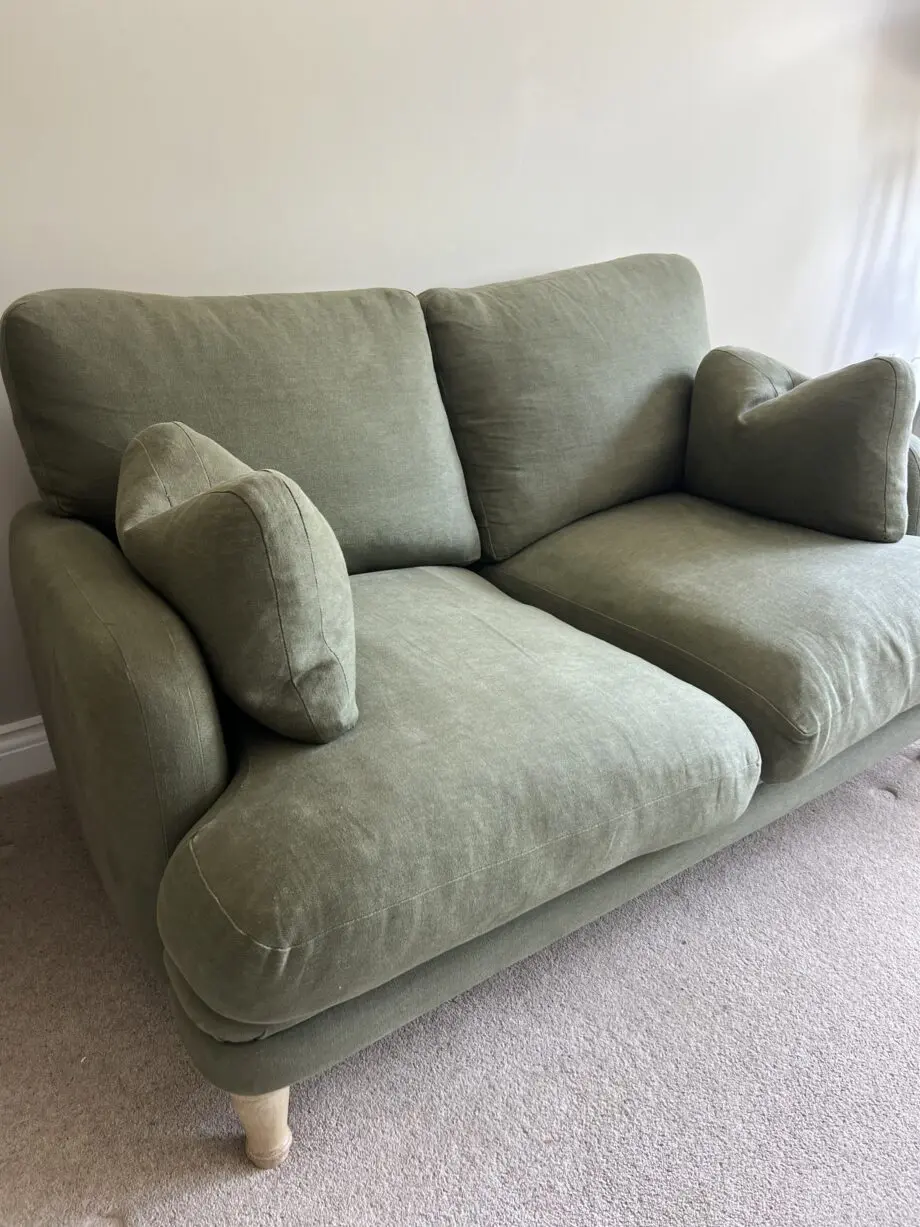 Loaf small squisharoo sofa in Baked Fig clever linen