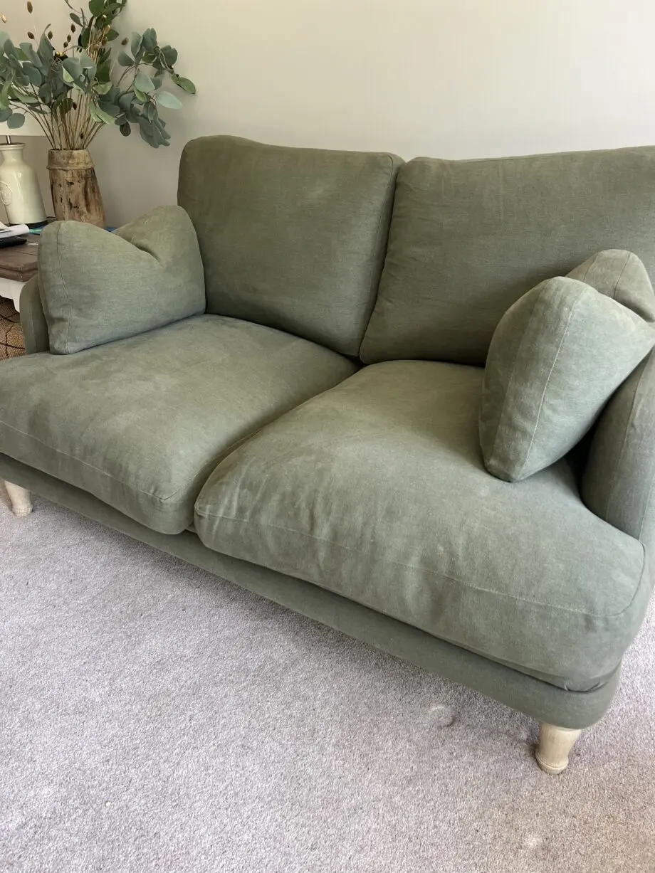 Loaf small squisharoo sofa in Baked Fig clever linen