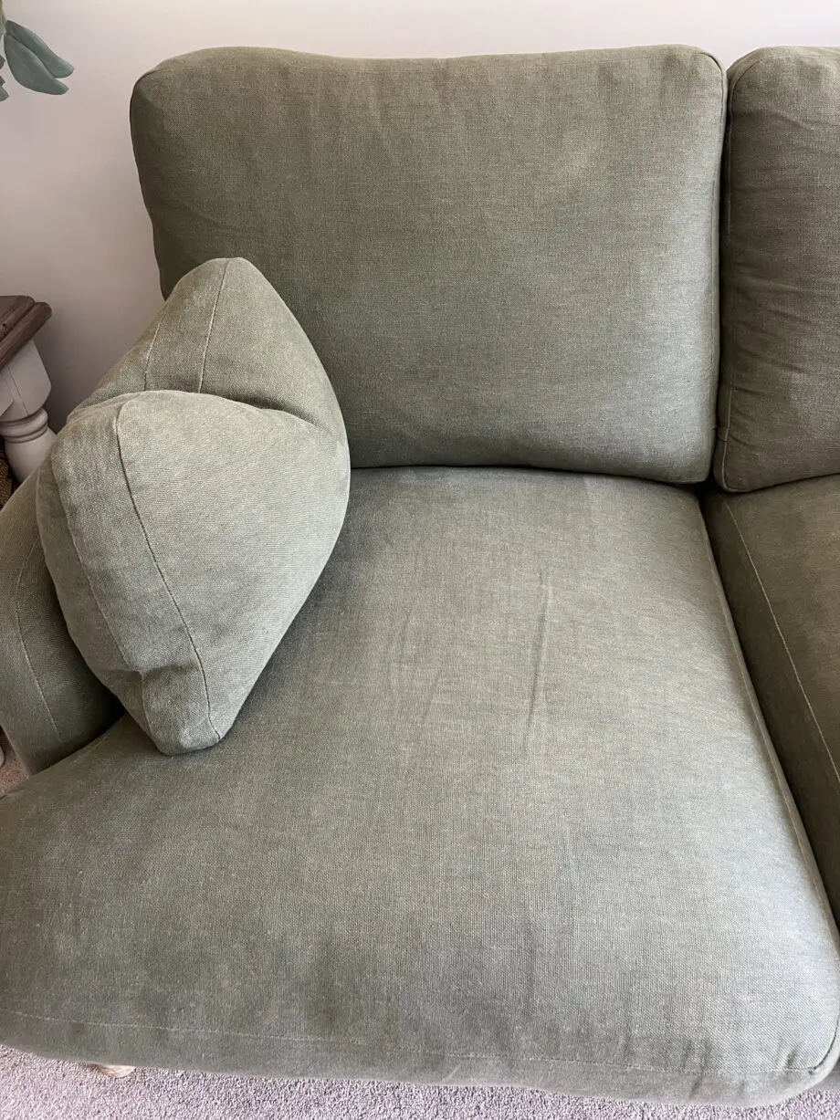 Loaf small squisharoo sofa in Baked Fig clever linen
