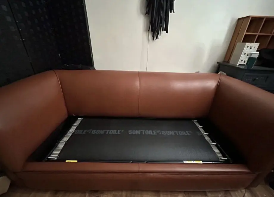 Chesterfield Style Tan leather 3 seater sofa bed Quick Sale Needed
