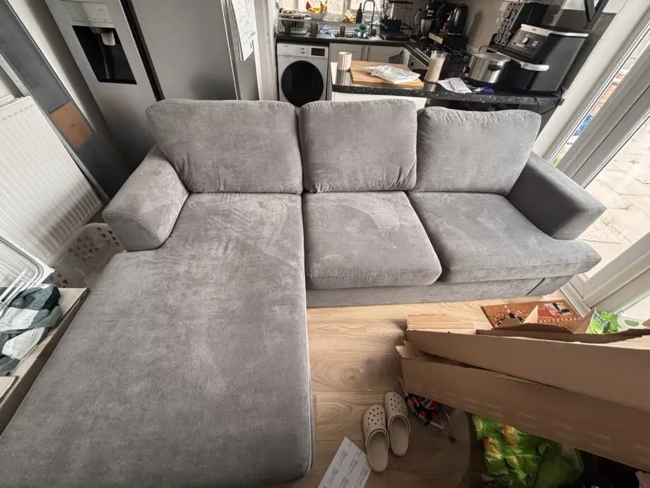 DFS Freya Sofa 4 Seater Graphite Linen + Footstool, Reversible Lounger