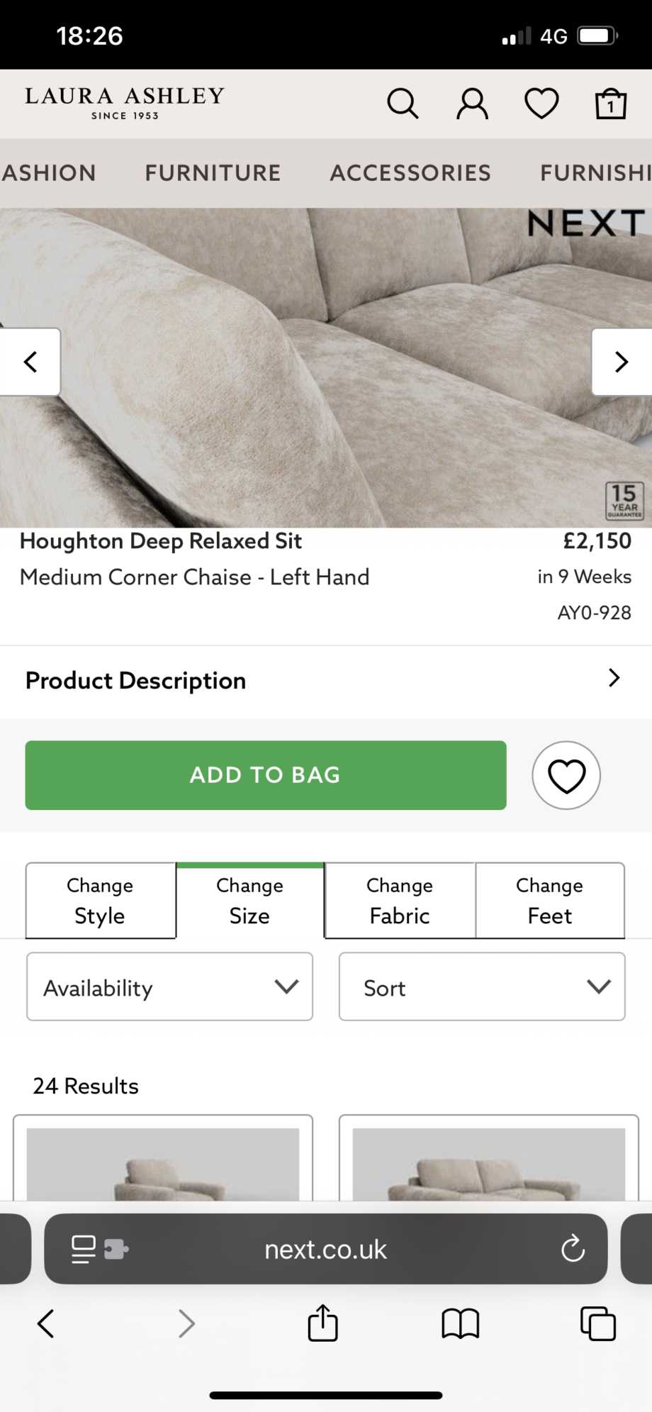 Next Houghton Left Hand Corner Chaise Scatterback