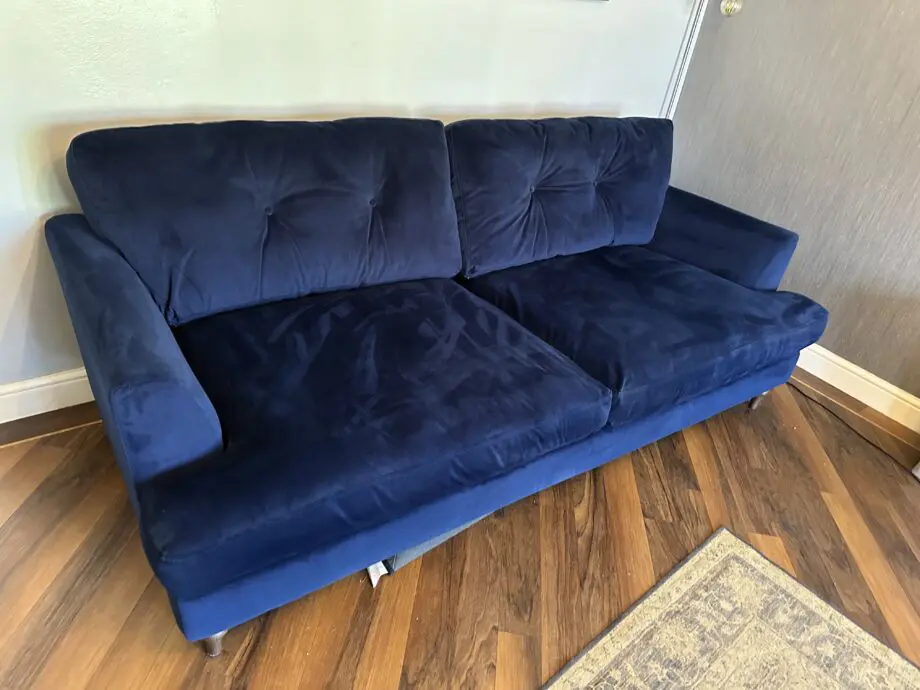 DFS Joules Patterdale sofa and cuddler in Navy blue velvet