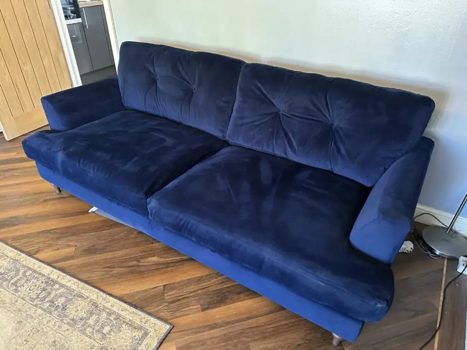 DFS Joules Patterdale sofa and cuddler in Navy blue velvet