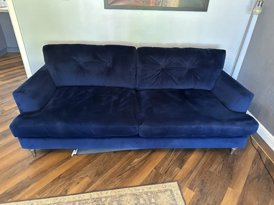 DFS Joules Patterdale sofa and cuddler in Navy blue velvet