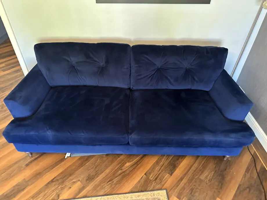 DFS Joules Patterdale sofa and cuddler in Navy blue velvet