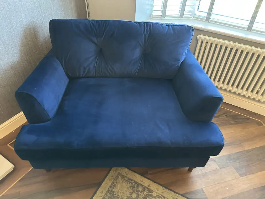 DFS Joules Patterdale sofa and cuddler in Navy blue velvet