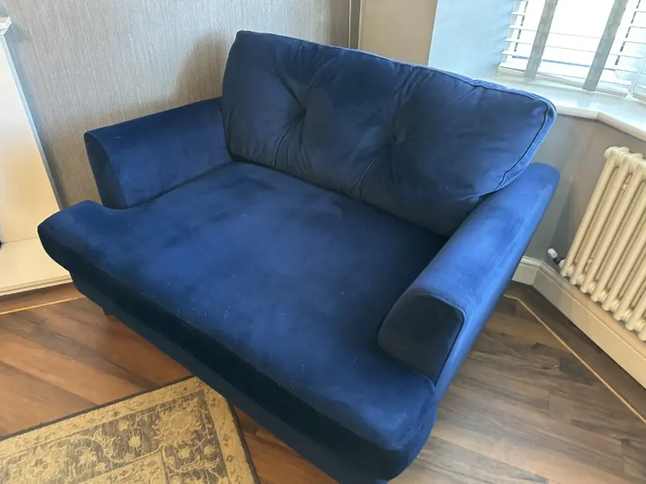DFS Joules Patterdale sofa and cuddler in Navy blue velvet