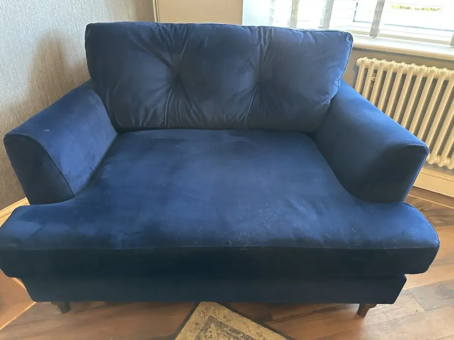 DFS Joules Patterdale sofa and cuddler in Navy blue velvet