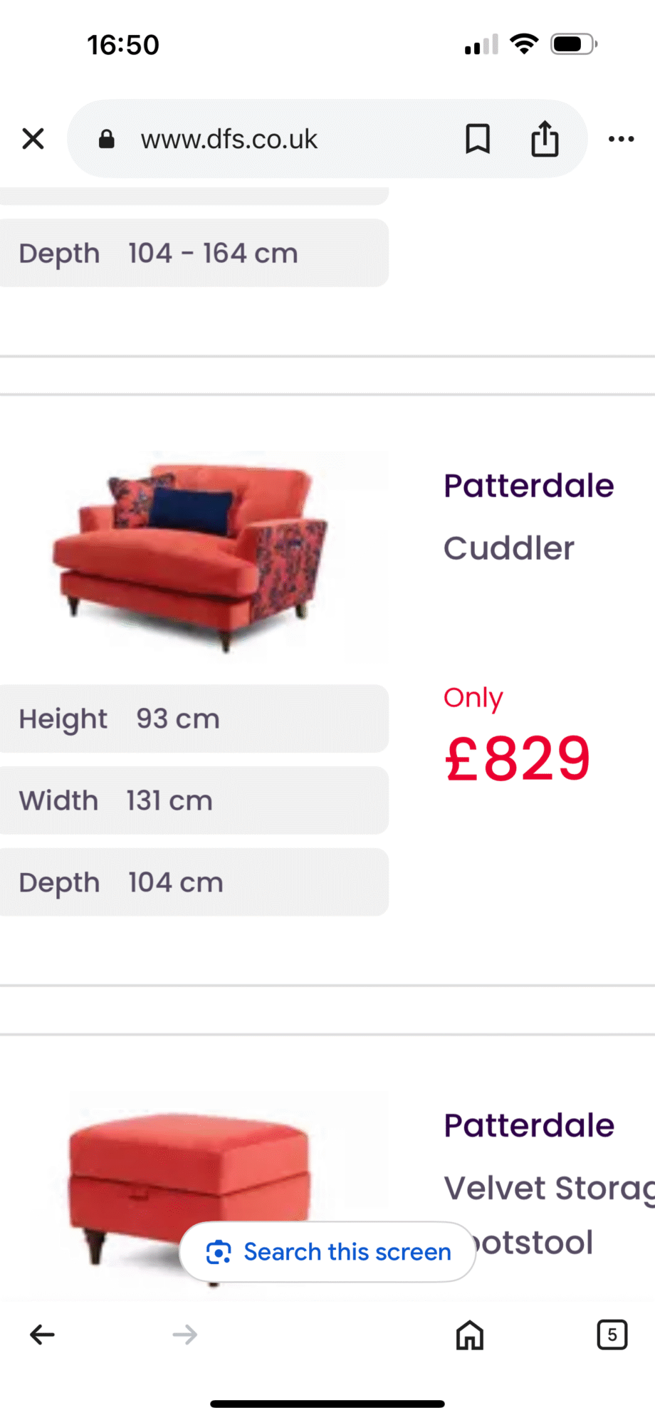 DFS Joules Patterdale sofa and cuddler in Navy blue velvet