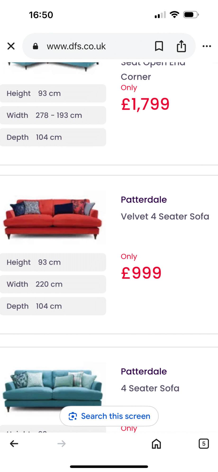 DFS Joules Patterdale sofa and cuddler in Navy blue velvet