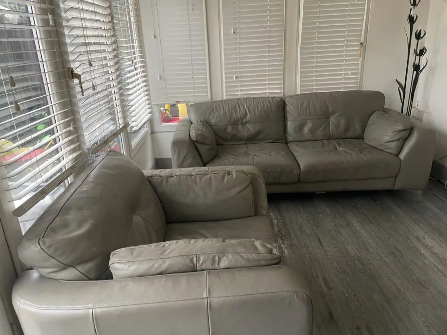 Grey leather sofa set from sofology