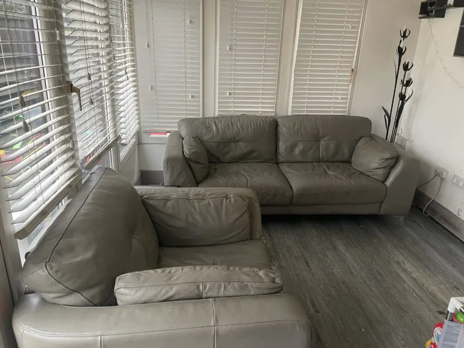 Grey leather sofa set from sofology