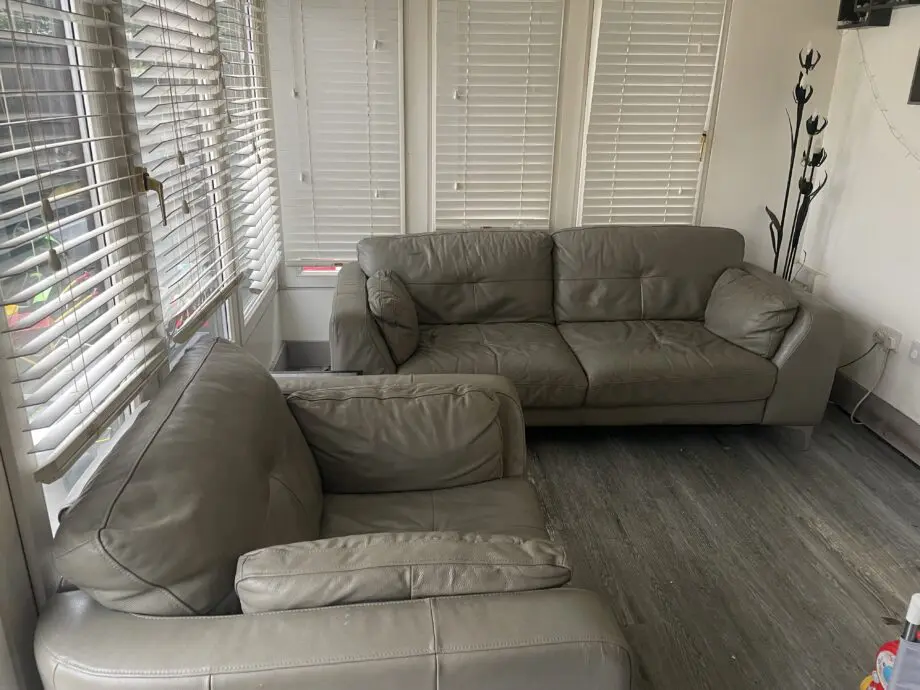 Grey leather sofa set from sofology