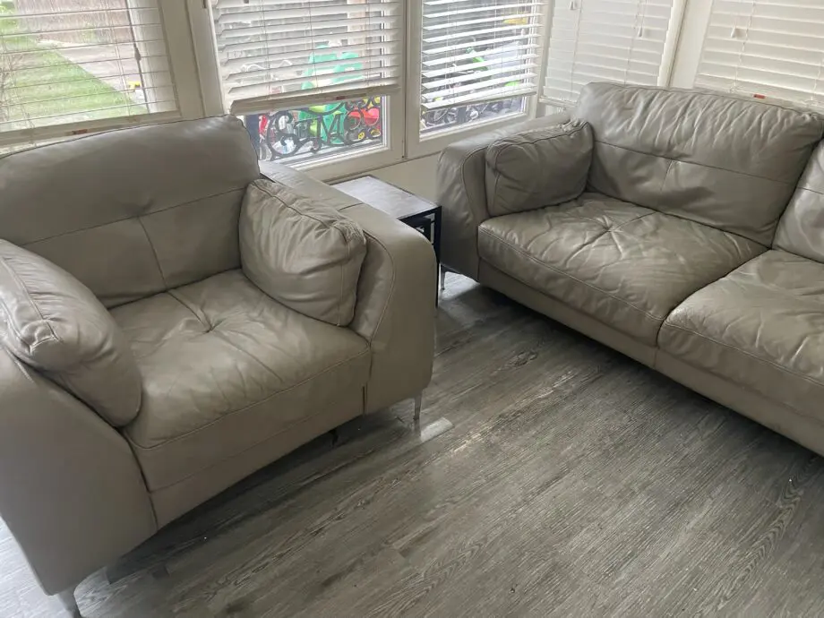 Grey leather sofa set from sofology