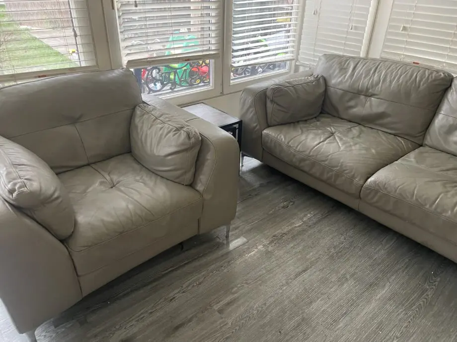 Grey leather sofa set from sofology