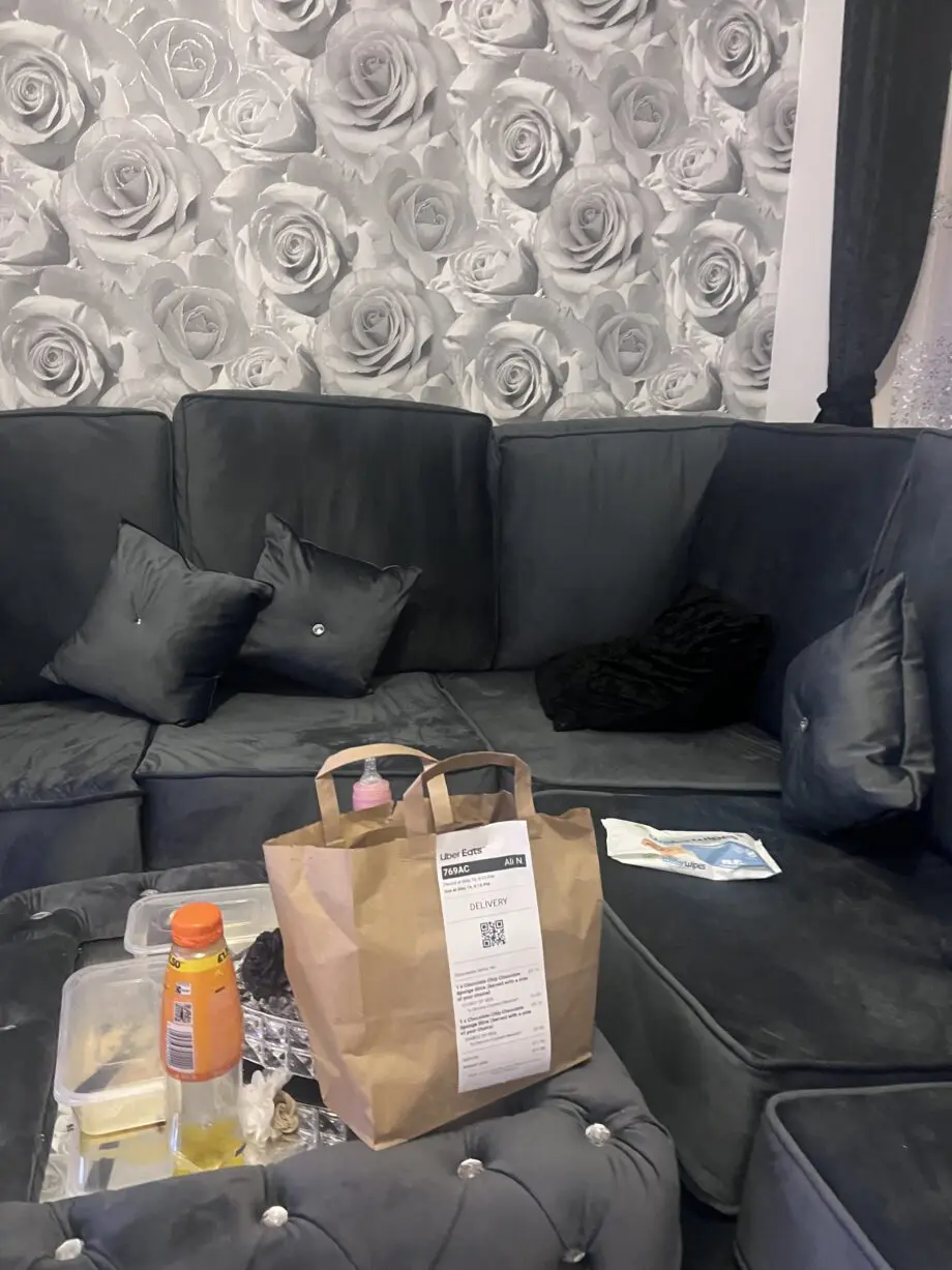 Grey suede sofa