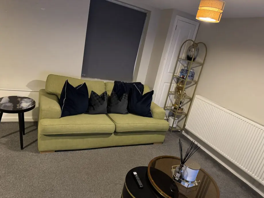 Modern Olive Green 3-Seater Sofa with cushions - excellent condition