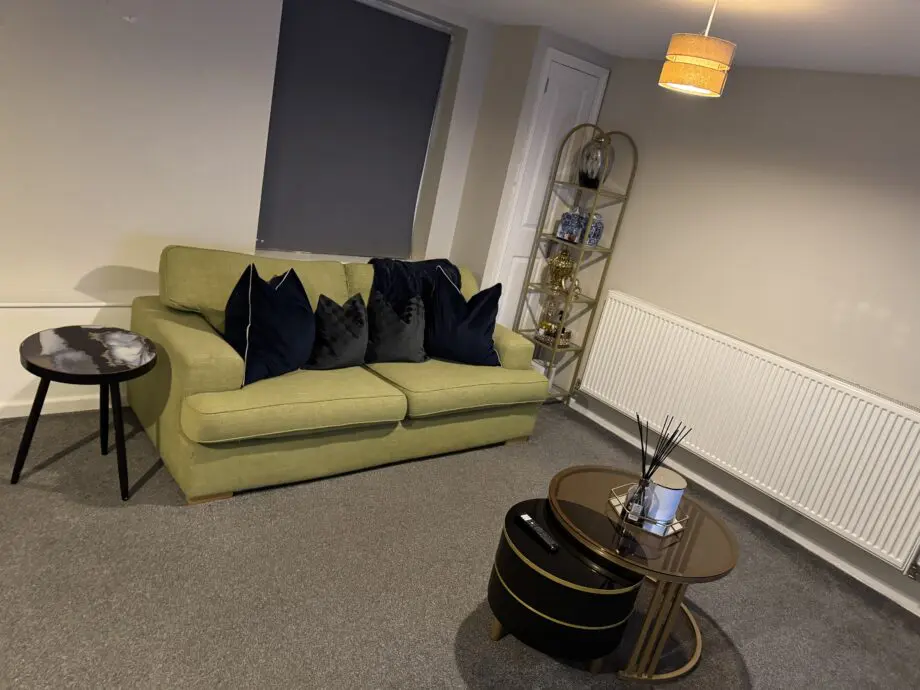 Modern Olive Green 3-Seater Sofa with cushions - excellent condition